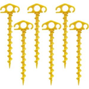 Pack of 6 Tent Stakes Ground Anchors Screw in Yellow, Sand Stakes for Beach 9.4